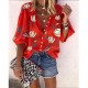 Women Fashion Casual Floral Print Lapel Long-Sleeve Single Breasted Loose Blouse Women Fashion Casual Floral Print Lapel Long-Sleeve Single Breasted Loose Blouse