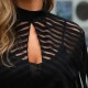 S-XL Women Sexy Stand Collar Hollow Out Stripe Pattern See-through Blouse S-XL Women Sexy Stand Collar Hollow Out Stripe Pattern See-through Blouse