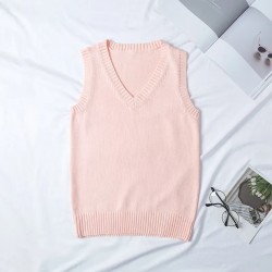 Women Fashion Solid Color V-Neck Sleeveless Knitwear