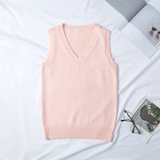 Women Fashion Solid Color V-Neck Sleeveless Knitwear Women Fashion Solid Color V-Neck Sleeveless Knitwear