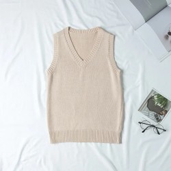 Women Fashion Solid Color V-Neck Sleeveless Knitwear