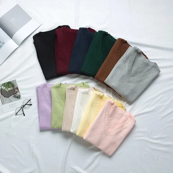 Women Fashion Solid Color V-Neck Sleeveless Knitwear Women Fashion Solid Color V-Neck Sleeveless Knitwear