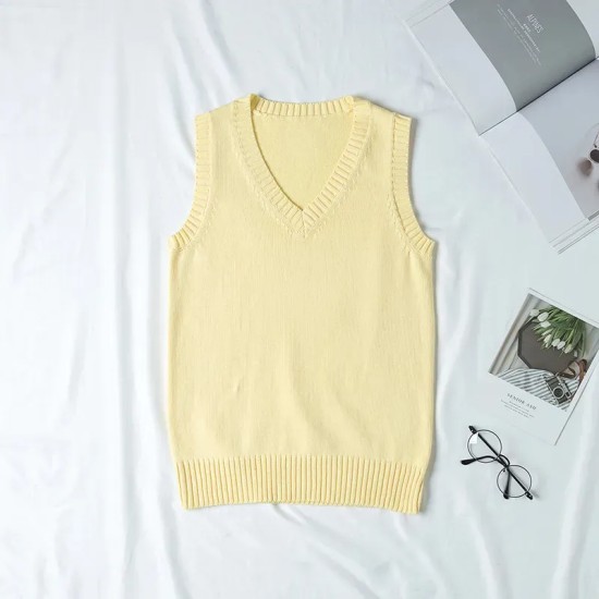 Women Fashion Solid Color V-Neck Sleeveless Knitwear Women Fashion Solid Color V-Neck Sleeveless Knitwear