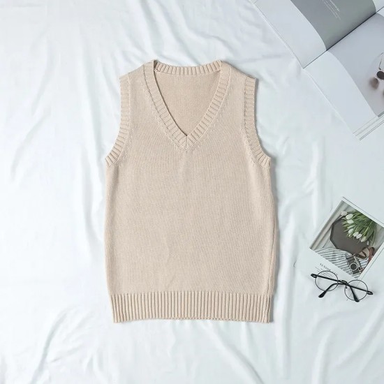 Women Fashion Solid Color V-Neck Sleeveless Knitwear Women Fashion Solid Color V-Neck Sleeveless Knitwear