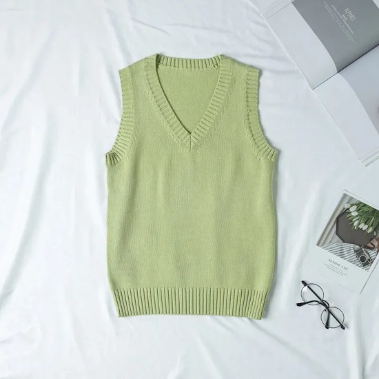 Women Fashion Solid Color V-Neck Sleeveless Knitwear Women Fashion Solid Color V-Neck Sleeveless Knitwear