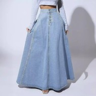 Women Fashion Single-Breasted Denim Skirt