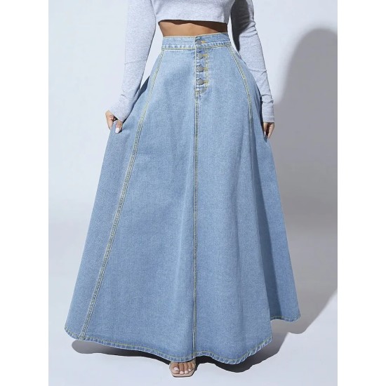 Women Fashion Single-Breasted Denim Skirt Women Fashion Single-Breasted Denim Skirt