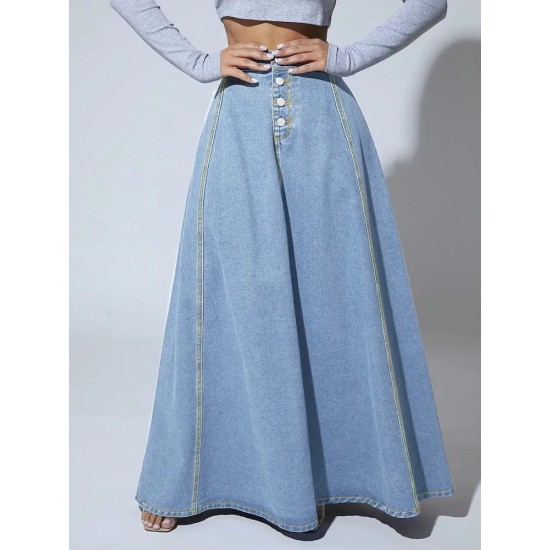 Women Fashion Single-Breasted Denim Skirt Women Fashion Single-Breasted Denim Skirt
