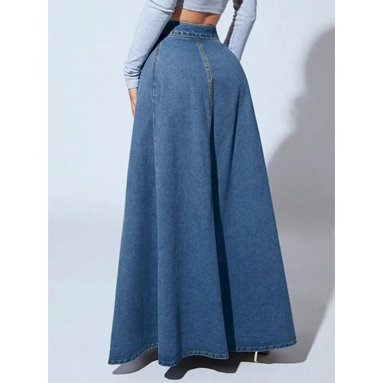 Women Fashion Single-Breasted Denim Skirt Women Fashion Single-Breasted Denim Skirt