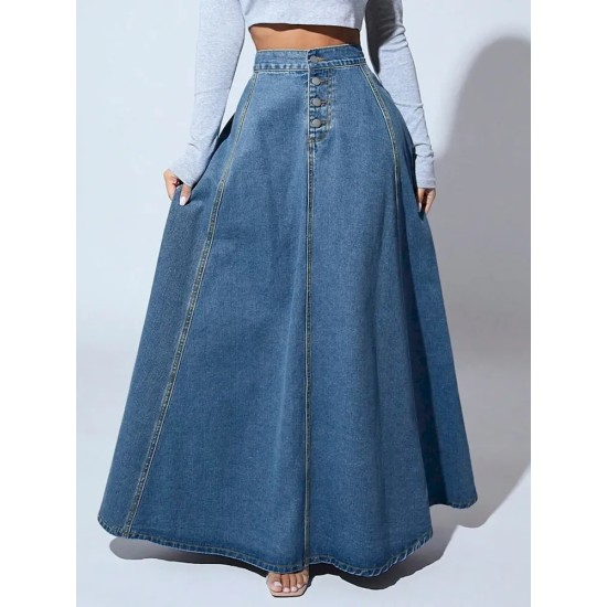 Women Fashion Single-Breasted Denim Skirt Women Fashion Single-Breasted Denim Skirt