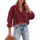 Women Fashion Casual Solid Color Lapel Long-Sleeve Crop Top Blouse Women Fashion Casual Solid Color Lapel Long-Sleeve Crop Top Blouse