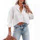 Women Fashion Casual Solid Color Lapel Long-Sleeve Crop Top Blouse Women Fashion Casual Solid Color Lapel Long-Sleeve Crop Top Blouse