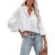 Women Fashion Casual Solid Color Lapel Long-Sleeve Crop Top Blouse Women Fashion Casual Solid Color Lapel Long-Sleeve Crop Top Blouse