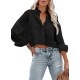 Women Fashion Casual Solid Color Lapel Long-Sleeve Crop Top Blouse Women Fashion Casual Solid Color Lapel Long-Sleeve Crop Top Blouse