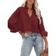 Women Fashion Casual Solid Color Lapel Long-Sleeve Crop Top Blouse Women Fashion Casual Solid Color Lapel Long-Sleeve Crop Top Blouse