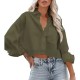 Women Fashion Casual Solid Color Lapel Long-Sleeve Crop Top Blouse Women Fashion Casual Solid Color Lapel Long-Sleeve Crop Top Blouse