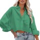 Women Fashion Casual Solid Color Lapel Long-Sleeve Crop Top Blouse Women Fashion Casual Solid Color Lapel Long-Sleeve Crop Top Blouse