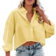 Women Fashion Casual Solid Color Lapel Long-Sleeve Crop Top Blouse Women Fashion Casual Solid Color Lapel Long-Sleeve Crop Top Blouse