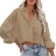 Women Fashion Casual Solid Color Lapel Long-Sleeve Crop Top Blouse Women Fashion Casual Solid Color Lapel Long-Sleeve Crop Top Blouse
