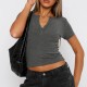 Women Fashion Sexy Solid Color Threaded V-Neck Short-Sleeve Slim-Fit T-Shirt Women Fashion Sexy Solid Color Threaded V-Neck Short-Sleeve Slim-Fit T-Shirt