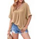 Women Fashion Casual Solid Color V-Neck Short-Sleeve Loose Blouse Women Fashion Casual Solid Color V-Neck Short-Sleeve Loose Blouse