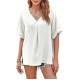 Women Fashion Casual Solid Color V-Neck Short-Sleeve Loose Blouse Women Fashion Casual Solid Color V-Neck Short-Sleeve Loose Blouse