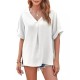 Women Fashion Casual Solid Color V-Neck Short-Sleeve Loose Blouse Women Fashion Casual Solid Color V-Neck Short-Sleeve Loose Blouse