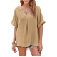 Women Fashion Casual Solid Color V-Neck Short-Sleeve Loose Blouse Women Fashion Casual Solid Color V-Neck Short-Sleeve Loose Blouse