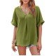 Women Fashion Casual Solid Color V-Neck Short-Sleeve Loose Blouse Women Fashion Casual Solid Color V-Neck Short-Sleeve Loose Blouse