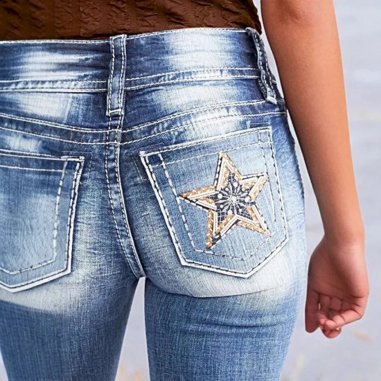 Women Retro High Waist Straight Stretch Jeans Women Retro High Waist Straight Stretch Jeans