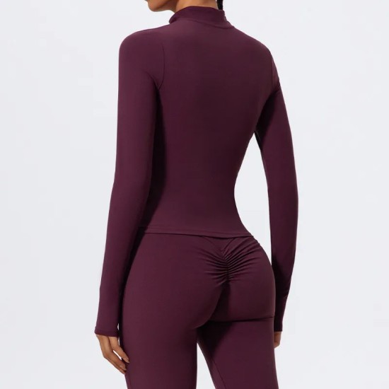 Women Fashion Solid Color Half-Zipper Long-Sleeve Finger Exposed Yoga Sports Top Women Fashion Solid Color Half-Zipper Long-Sleeve Finger Exposed Yoga Sports Top