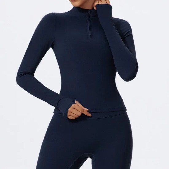Women Fashion Solid Color Half-Zipper Long-Sleeve Finger Exposed Yoga Sports Top Women Fashion Solid Color Half-Zipper Long-Sleeve Finger Exposed Yoga Sports Top