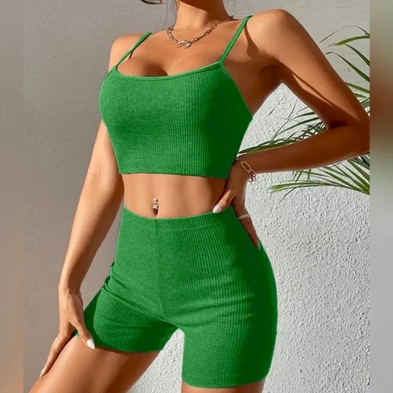 Women Fashion Sexy Solid Color Camisole High Waist Shorts Two-Piece Set Women Fashion Sexy Solid Color Camisole High Waist Shorts Two-Piece Set