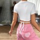 Women Fashion Sexy Solid Color Short-Sleeve Lace-Up Crop Top Women Fashion Sexy Solid Color Short-Sleeve Lace-Up Crop Top
