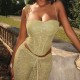 Women Fashion Sexy Double-Layer Mesh Pleated Printed Spaghetti Strap Crop Top Women Fashion Sexy Double-Layer Mesh Pleated Printed Spaghetti Strap Crop Top