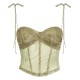 Women Fashion Sexy Double-Layer Mesh Pleated Printed Spaghetti Strap Crop Top Women Fashion Sexy Double-Layer Mesh Pleated Printed Spaghetti Strap Crop Top