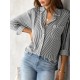 Women Fashion Casual Stripe Lapel Long-Sleeved Single Breasted Loose Blouse Women Fashion Casual Stripe Lapel Long-Sleeved Single Breasted Loose Blouse