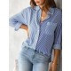 Women Fashion Casual Stripe Lapel Long-Sleeved Single Breasted Loose Blouse Women Fashion Casual Stripe Lapel Long-Sleeved Single Breasted Loose Blouse