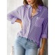 Women Fashion Casual Stripe Lapel Long-Sleeved Single Breasted Loose Blouse Women Fashion Casual Stripe Lapel Long-Sleeved Single Breasted Loose Blouse