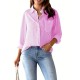 Women Fashion Casual Stripe Lapel Long-Sleeved Single Breasted Loose Blouse Women Fashion Casual Stripe Lapel Long-Sleeved Single Breasted Loose Blouse