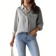 Women Fashion Casual Stripe Lapel Long-Sleeved Single Breasted Loose Blouse Women Fashion Casual Stripe Lapel Long-Sleeved Single Breasted Loose Blouse