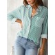 Women Fashion Casual Stripe Lapel Long-Sleeved Single Breasted Loose Blouse Women Fashion Casual Stripe Lapel Long-Sleeved Single Breasted Loose Blouse