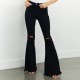 Women Fashion Black Ripped Stretch Flared Jeans Women Fashion Black Ripped Stretch Flared Jeans