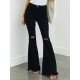 Women Fashion Black Ripped Stretch Flared Jeans Women Fashion Black Ripped Stretch Flared Jeans