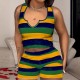 Women Fashion Casual Striple V-Neck Tank Top Tight Shorts Two-Piece Set Women Fashion Casual Striple V-Neck Tank Top Tight Shorts Two-Piece Set
