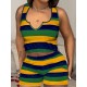 Women Fashion Casual Striple V-Neck Tank Top Tight Shorts Two-Piece Set Women Fashion Casual Striple V-Neck Tank Top Tight Shorts Two-Piece Set