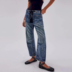 Women Fashion Stitching Loose Jeans