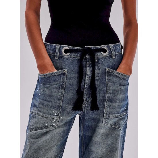 Women Fashion Stitching Loose Jeans Women Fashion Stitching Loose Jeans