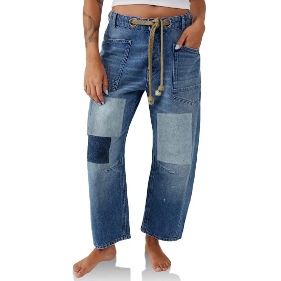 Women Fashion Stitching Loose Jeans Women Fashion Stitching Loose Jeans
