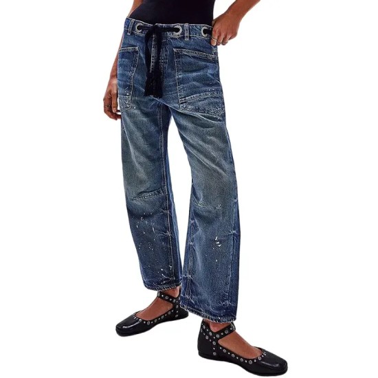 Women Fashion Stitching Loose Jeans Women Fashion Stitching Loose Jeans